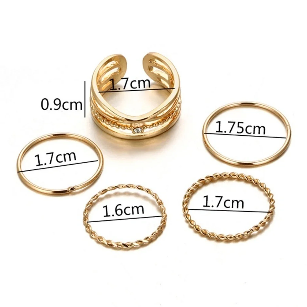 *DEASIA* 5-Pc Gold Minimalist Fashion Ring Set
